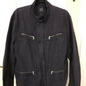 Armani Exchange Dark Blue Military Linen Blend‎ Jacket Size Small